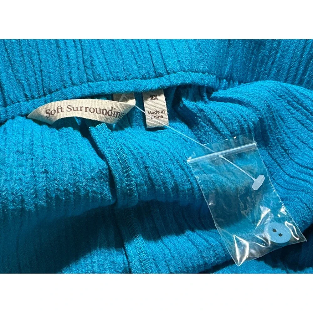 Soft Surroundings OCEO Crinkle Gauze Pants 2X Blue Wide Leg Elastic Waist NWOT